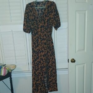 SHEIN Black and Brown Animal Print Long Sleeve Dress